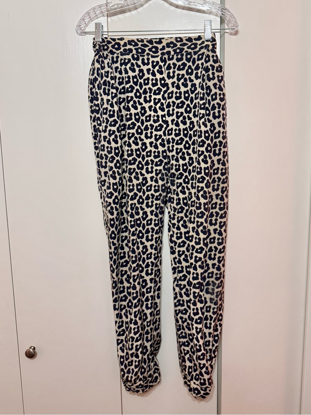 3.1 Phillip Lim 100% Silk Ivory/Black Leopard Print High-Waist Jogger Pants